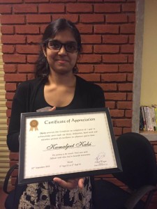 Kamaljeet with her certificate